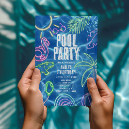 Invitación Fun Neon Pool Fiesta Cumpleaños