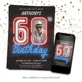 Invitación Fun Neon Retro 60. Fiesta de cumpleaños