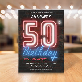 Invitación Fun Neon Retro Sorpresa 50 cumpleaños