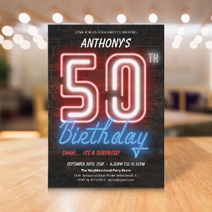 Invitación Fun Neon Retro Sorpresa 50 cumpleaños