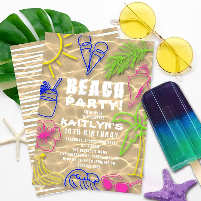 Invitación Fun Neon Summer Beach Fiesta Cualquier cumpleaños  (Subido por el creador)