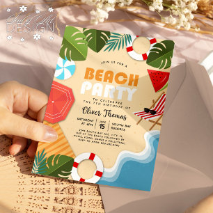 Invitación Fun Ocean Sandy Leaf Beach Fiesta verano Cumpleaño