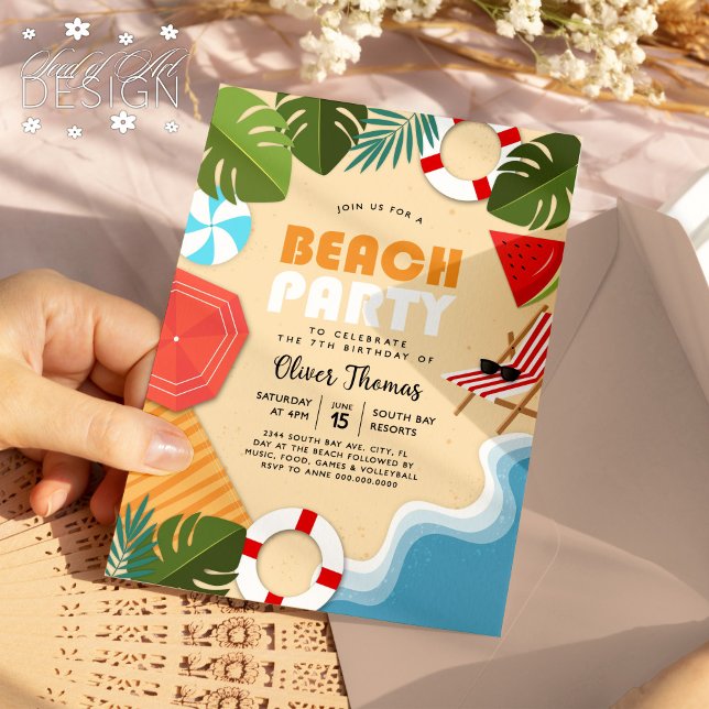 Invitación Fun Ocean Sandy Leaf Beach Fiesta verano Cumpleaño (Subido por el creador)