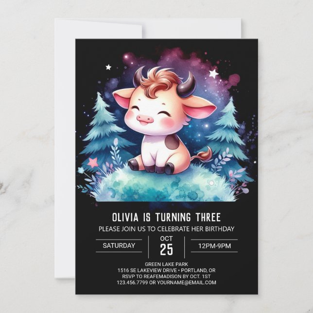 Invitación Fun Online Cow Cumpleaños (Anverso)