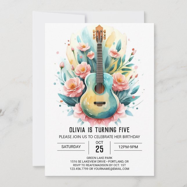 Invitación Fun Online Guitar Cumpleaños (Anverso)