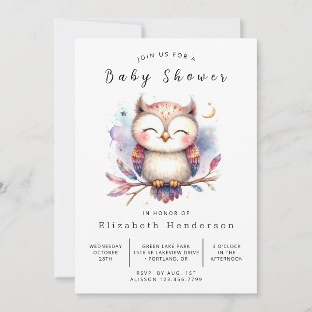 Invitación Fun Online Owl Baby Shower (Anverso)