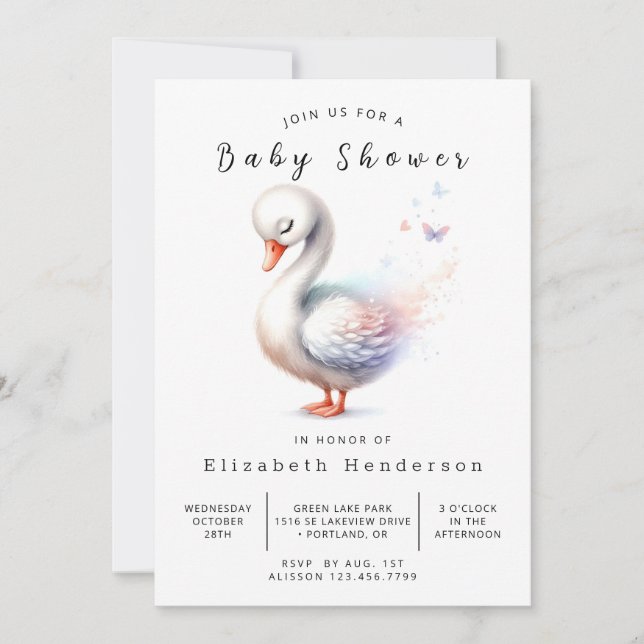 Invitación Fun Online Swan Baby Shower (Anverso)