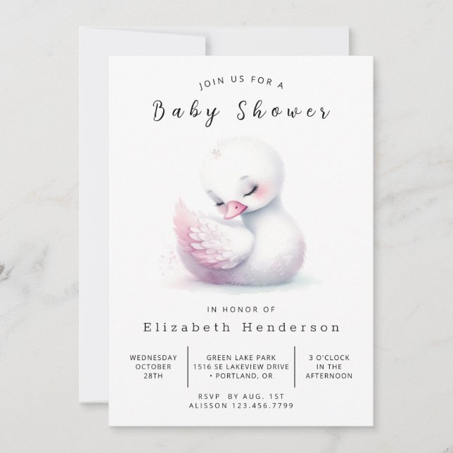 Invitación Fun Online Swan Baby Shower (Anverso)