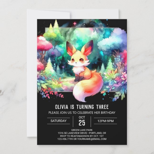 Invitación Fun Pastel Fox Birthday (Anverso)