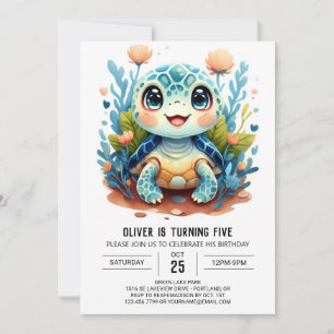 Invitación Fun Pastel Personalizado Turtle Boy Cumpleaños