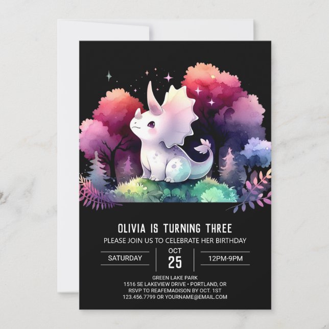 Invitación Fun Pastel Triceratops Cumpleaños (Anverso)