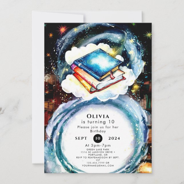 Invitación Fun Pastel Watercolor Storybook Cumpleaños (Anverso)