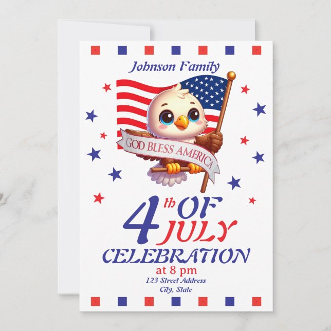 Invitación Fun Patriotic USA Flag Red White & Blue Eagle 🇺🇸 (Anverso)