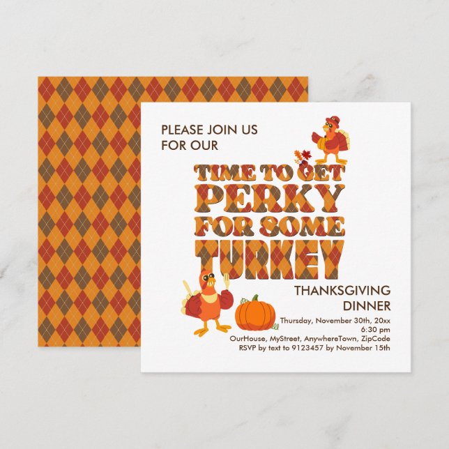 Invitación Fun PERKY para la cena de Acción de Gracias en TUR (Anverso / Reverso)