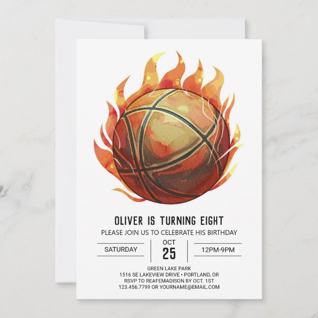 Invitación Fun Personalizado Boy Baloncesto Cumpleaños (Anverso)
