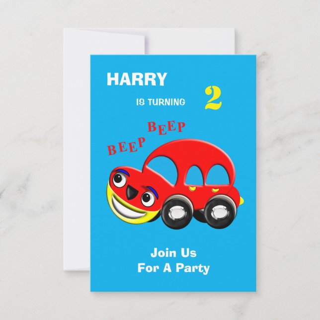 Invitación Fun Personalizado Car Tema Cumpleaños (Anverso)