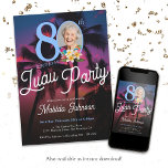 Invitación Fun Personalizado Foto Luau 80th Birthday Party<br><div class="desc">Personalizado divertida foto Luau 80th Birthday Party Invitation. Conviértete en una noche de elegancia tropical con nuestro diseño de invitación de cumpleaños. En un marco moderno, esta elegante invitación capta la esencia de una impresionante puesta de sol sobre un paraíso tropical, invitando a los huéspedes a un fiesta luau como...</div>