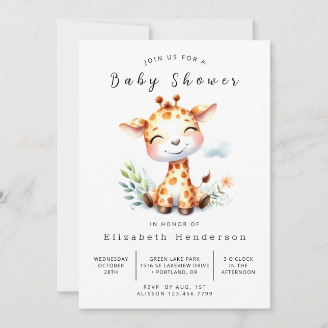 Invitación Fun Personalizado Giraffe Baby Shower (Anverso)
