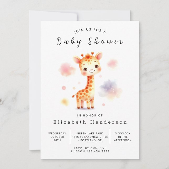 Invitación Fun Personalizado Giraffe Baby Shower (Anverso)
