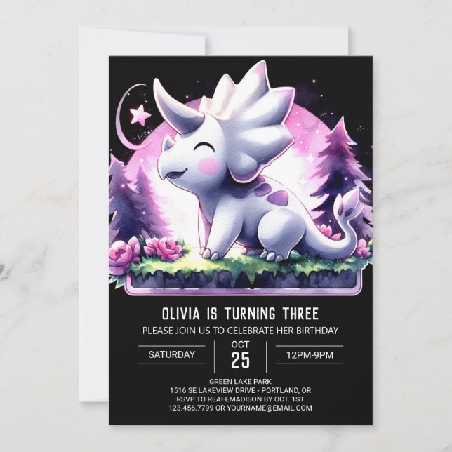 Invitación Fun Personalizado Triceratops Cumpleaños (Anverso)