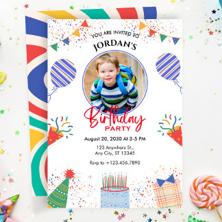 Invitación Fun Photo Birthday party coloridos globos