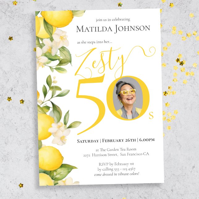 Invitación Fun Photo Zesty Lemon 50 cumpleaños (Mockup View)