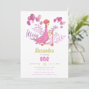Invitación Fun Pink Dinosaur Scooter Chica Fiesta de cumpleañ