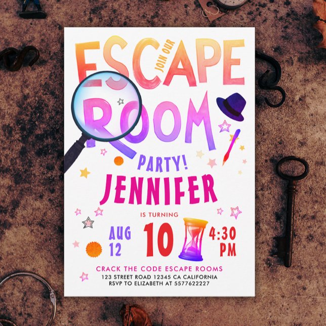 Invitación Fun Pink Escape Room Game Scavenger Hunt Bold Typo (Subido por el creador)