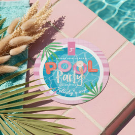 Invitación Fun Piscina Tropical Rosa Palm Fiesta Cumpleaños