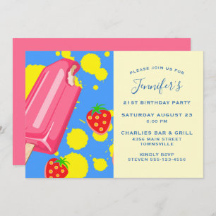 Invitación Fun Popsicle Rosa y Fresas Cumpleaños