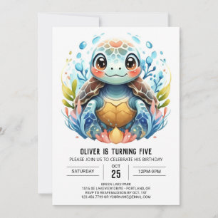 Invitación Fun Printable Blue Turtle Boy Cumpleaños