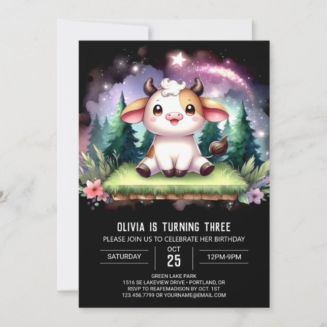 Invitación Fun Printable Cow Cumpleaños (Anverso)