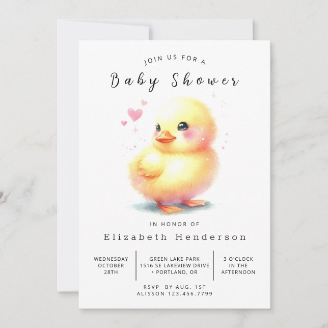 Invitación Fun Printable Duck Baby Shower (Anverso)