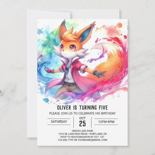 Invitación Fun Printable Fox Birday (Anverso)
