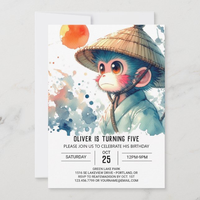 Invitación Fun Printable Monkey Cumpleaños (Anverso)