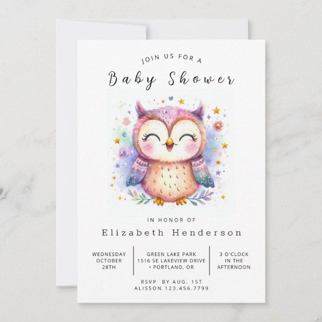 Invitación Fun Printable Owl Baby Shower (Anverso)