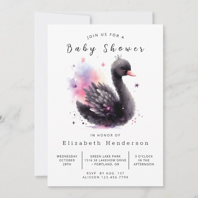 Invitación Fun Printable Swan Baby Shower (Anverso)