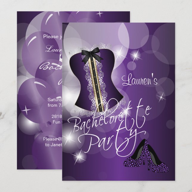 Invitación Fun Purple Bachelorette Party (Anverso / Reverso)