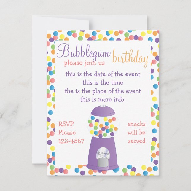 Invitación Fun Purple Gumball Machine (Anverso)