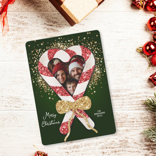 Invitación Fun Purpurina Candy Cane Frame Navidades (glitter candy cane photo frame)