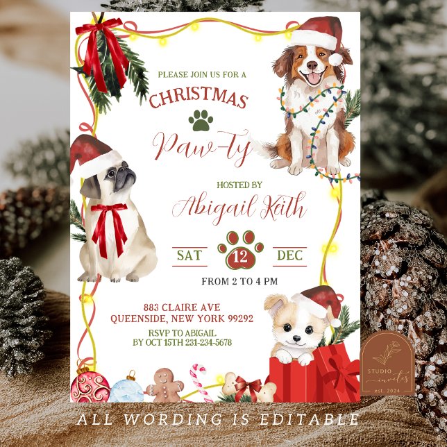 Invitación Fun Quirky Dog Christmas Pawty (Subido por el creador)