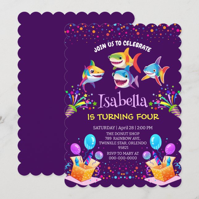 Invitación Fun rainbow sharker globo globo de hockey fúnebre  (Anverso / Reverso)