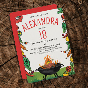 Invitación Fun Red Green Backyard Grill Steak Veggie Picnic