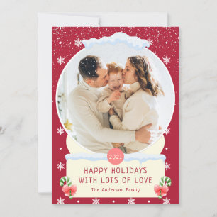 Invitación Fun Red Merry Christmas Snow Globe Photo Card