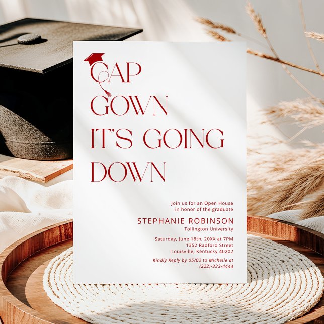 Invitación Fun Red & White Cap, Gown Graduation (Subido por el creador)
