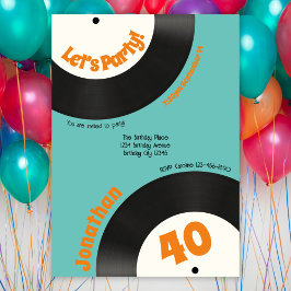 Invitación Fun Retro 40th Birthday 90s Music Vinyl Record
