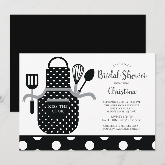 Invitación Fun Retro Black Kitchen Bridal Shower (Anverso / Reverso)