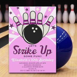 Invitación Fun Retro Bowling Birthday Girl Party