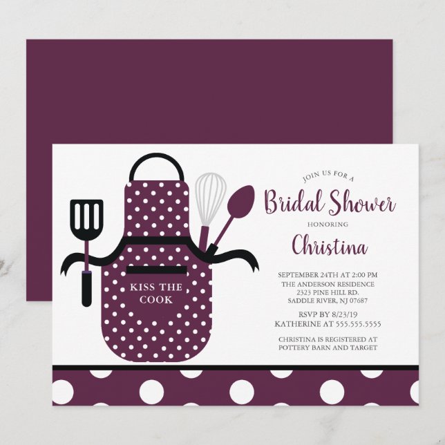 Invitación Fun Retro Boysenberry Kitchen Ducha Bridal (Anverso / Reverso)
