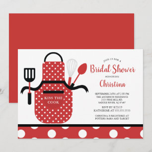 Invitación Fun Retro Red Kitchen Bridal Shower